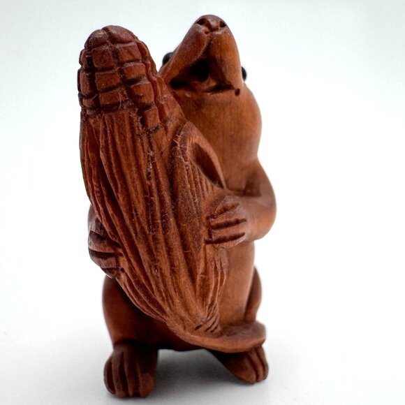 Ojime Bead Netsuke Hand-Carved Wooden Mouse Corn Cob Signed Figurine - Picture 7 of 8